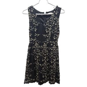 Altar’d State Black Sheer Embroidered Dress Gold Floral Fit Flare S